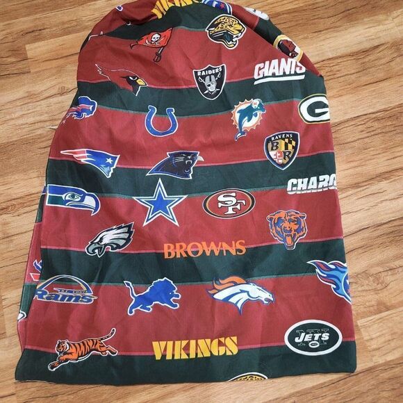 Vintage 90s Dan River Twin Fitted Sheet NFL Teams Red Green Crafts - Picture 1 of 3